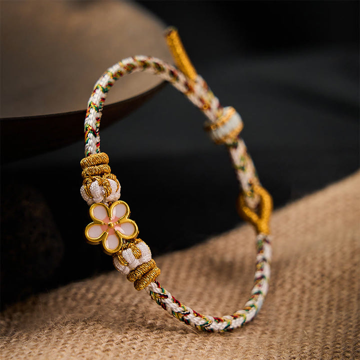 Buddha Stones Witte gevlochten Armband met bloemmotief - image 3