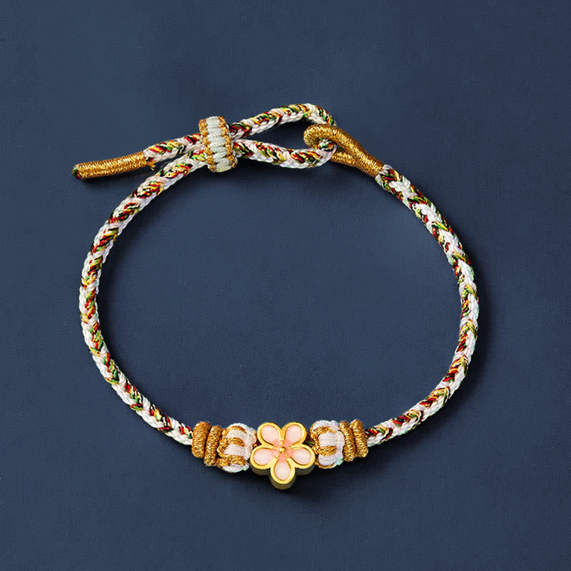 Buddha Stones Witte gevlochten Armband met bloemmotief - image 2