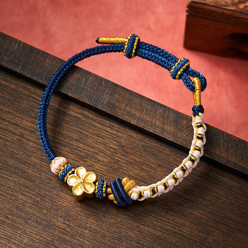 Buddha Stones Verstelbare Armband met gevlochten touwknoop - Donkerblauw met bloemaccessoire - image 18