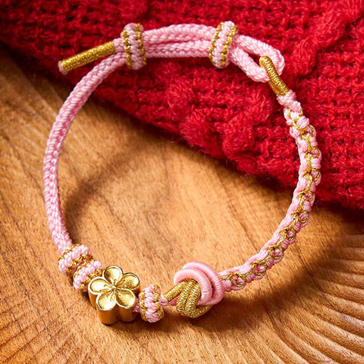 Buddha Stones Verstelbare Armband met gevlochten touwknoop - Roze met bloemenaccessoire - image 20