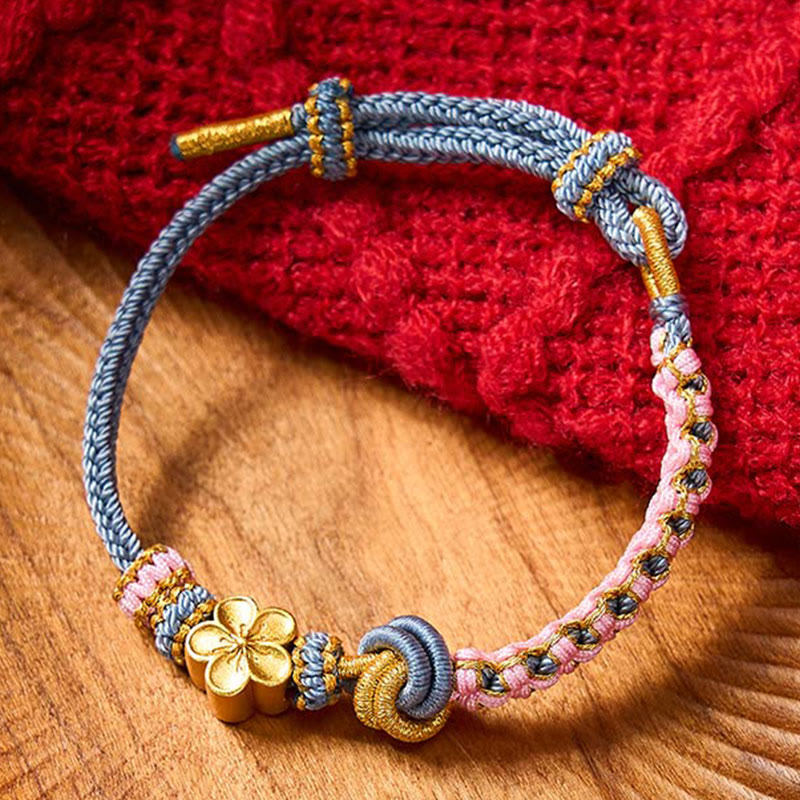Buddha Stones Verstelbare Armband met gevlochten touwknoop - Blauw met bloemaccessoire - image 32