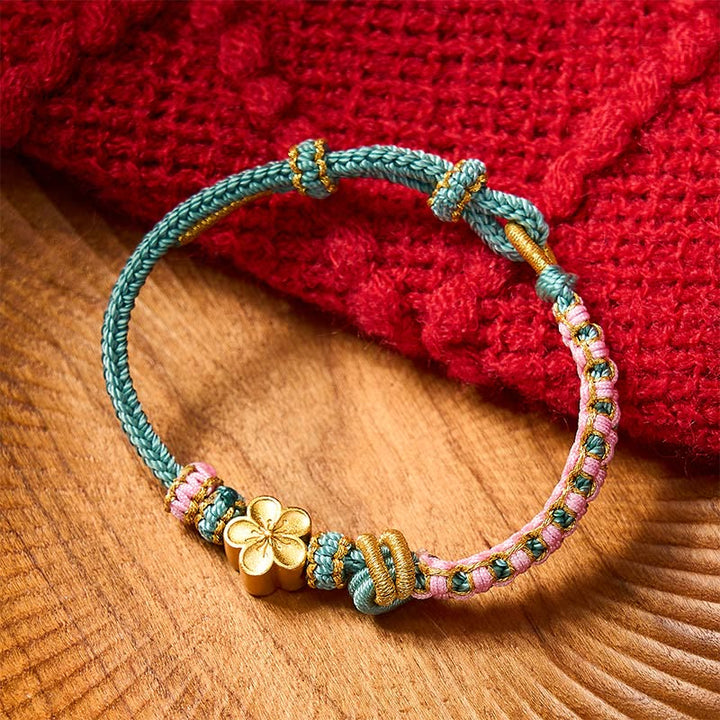 Buddha Stones Verstelbare Armband met gevlochten touwknoop - Groen met bloemaccessoire - image 12