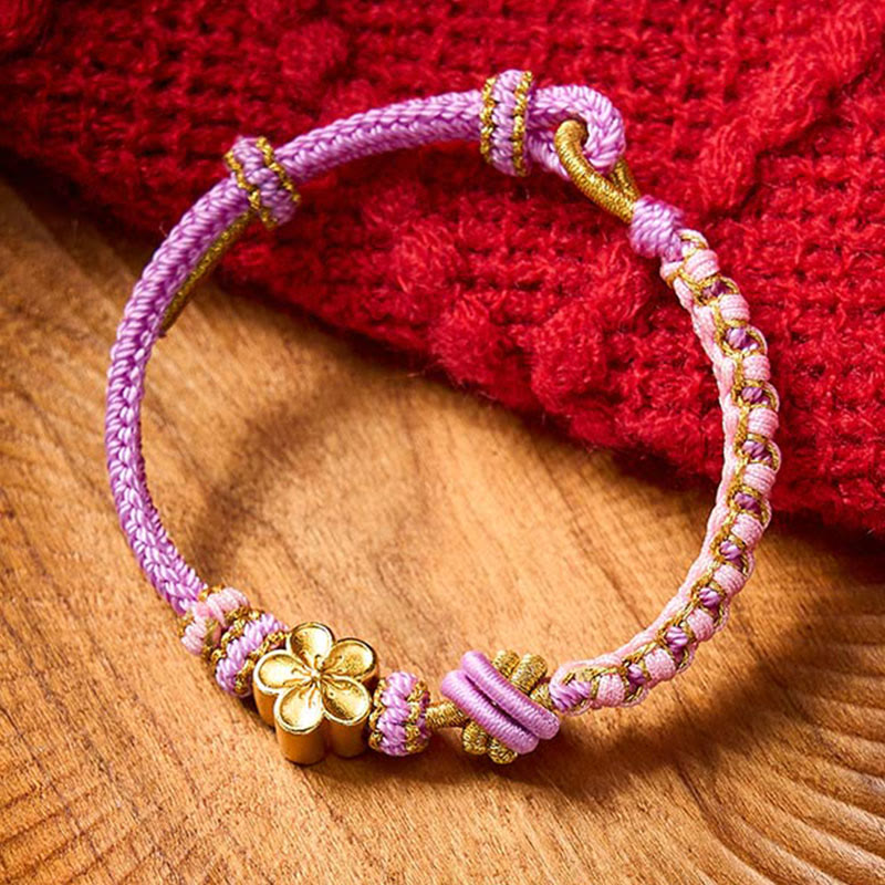 Buddha Stones Verstelbare Armband met gevlochten touwknoop - Paars met bloemaccessoire - image 26