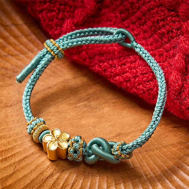 Buddha Stones Verstelbare Armband met gevlochten bloemmotief en touwknoop - Groen met bloemaccessoire - image 14