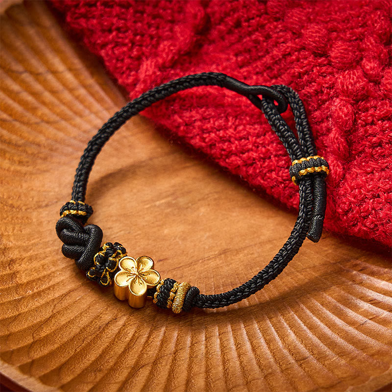Buddha Stones Verstelbare Armband met gevlochten bloemmotief en touwknoop - Zwart met bloemaccessoire - image 12