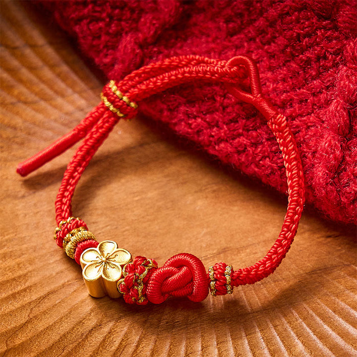 Buddha Stones Verstelbare Armband met gevlochten bloemmotief en touwknoop - Rood met bloemaccessoire - image 7