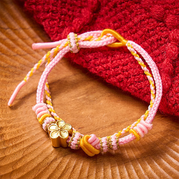 Buddha Stones Verstelbare Armband met gevlochten bloemmotief en dubbele wikkeling. - Roze met bloemenaccessoire - image 5