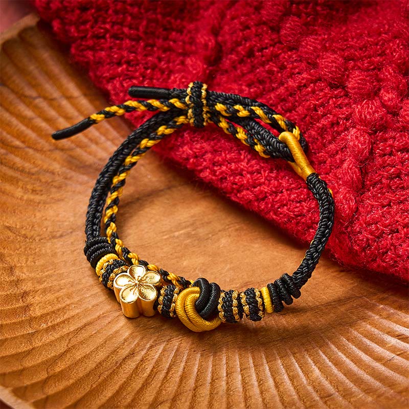 Buddha Stones Verstelbare Armband met gevlochten bloemmotief en dubbele wikkeling. - Zwart met bloemaccessoire - image 11