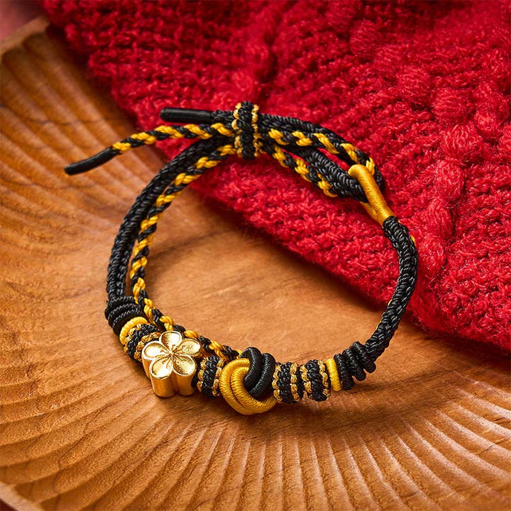 Buddha Stones Verstelbare Armband met gevlochten bloemmotief en dubbele wikkeling. - Zwart met bloemaccessoire - image 11