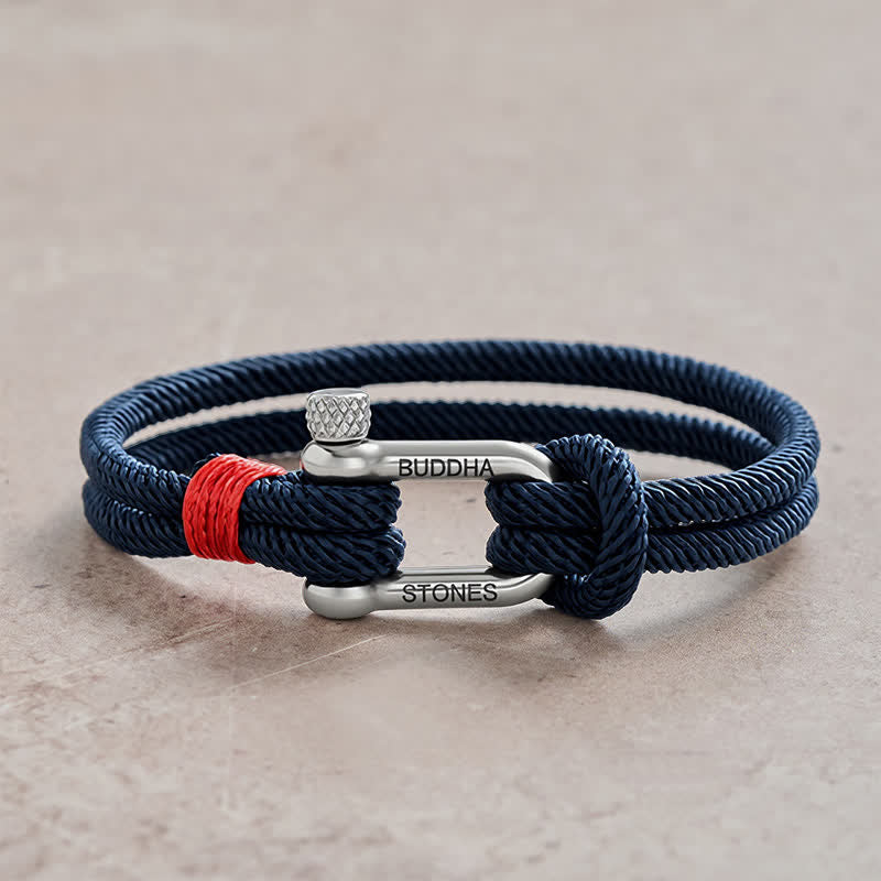 Buddha Stones Armband van titaniumstaal met sluiting - Blauw touw met zilverkleurige gesp - Polsomtrek: 7,9–8,2 inch (20–21 cm) - image 0