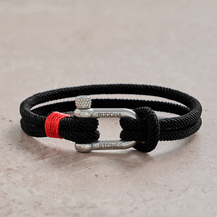 Buddha Stones Armband van titaniumstaal met sluiting - Zwart touw met zilverkleurige gesp - Polsomtrek: 7,9–8,2 inch (20–21 cm) - image 7