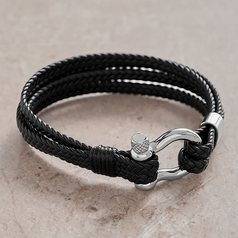 Buddha Stones Titanium stalen sluiting, gevlochten leren Calm Armband - image 1