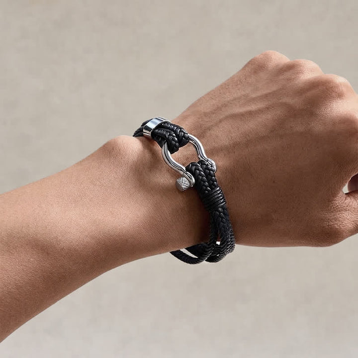 Buddha Stones Titanium stalen sluiting, gevlochten leren Calm Armband - image 2