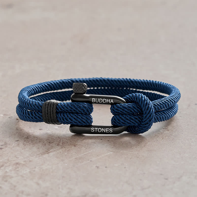 Buddha Stones Armband met titanium stalen sluiting en versterkte Armband - Blauw touw, zwarte gesp - Polsomtrek: 7,9–8,2 inch (20–21 cm) - image 0