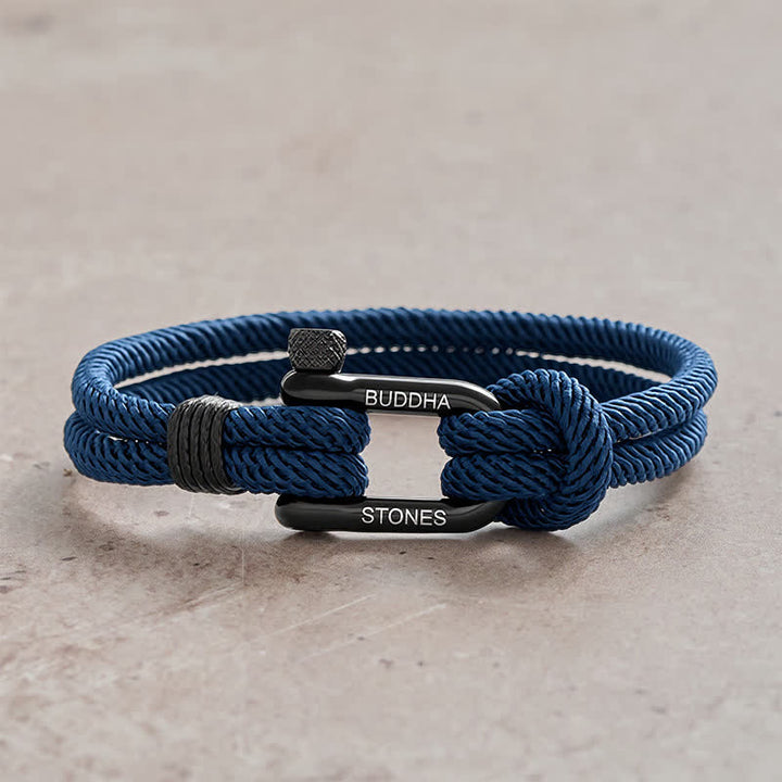 Buddha Stones Armband met titanium stalen sluiting en versterkte Armband - Blauw touw, zwarte gesp - Polsomtrek: 7,9–8,2 inch (20–21 cm) - image 0