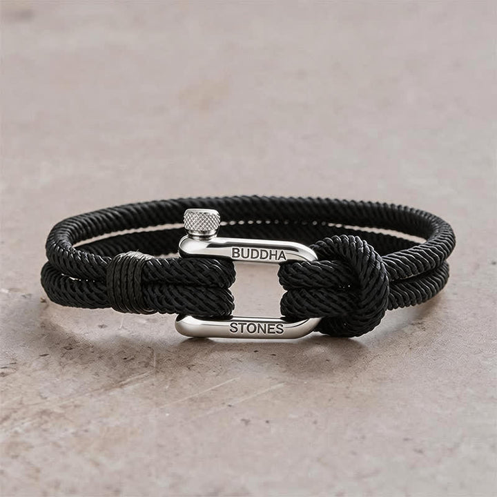 Buddha Stones Armband met titanium stalen sluiting en versterkte Armband - Zwart touw met zilverkleurige gesp - Polsomtrek: 7,9–8,2 inch (20–21 cm) - image 13