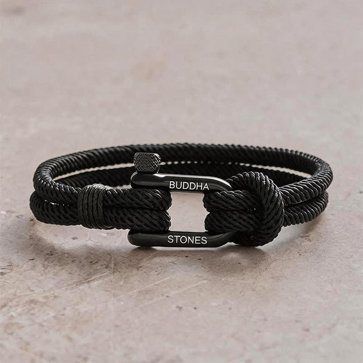 Buddha Stones Armband met titanium stalen sluiting en versterkte Armband - Zwart touw, zwarte gesp - Polsomtrek: 7,9–8,2 inch (20–21 cm) - image 7