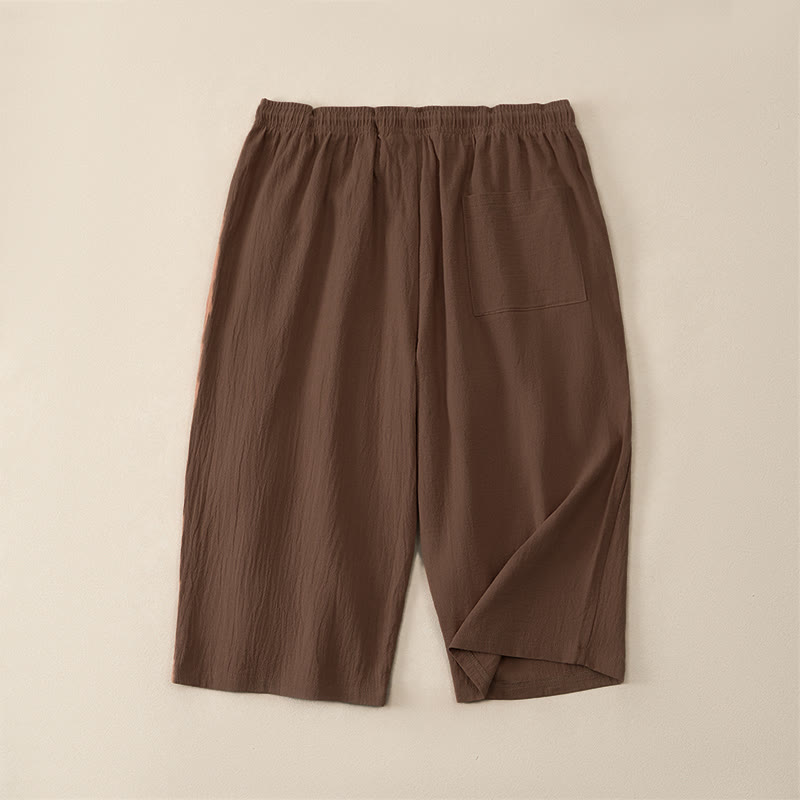 Buddha Stones Zomerse casual capribroek met trekkoord, effen kleur, rechte pijpen, herenbroek met Zakken - image 1