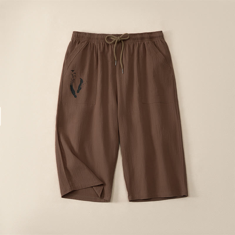 Buddha Stones Zomerse casual capribroek met trekkoord, effen kleur, rechte pijpen, herenbroek met Zakken - Sienna - US/UK/AU42, EU52 (3XL) - image 0