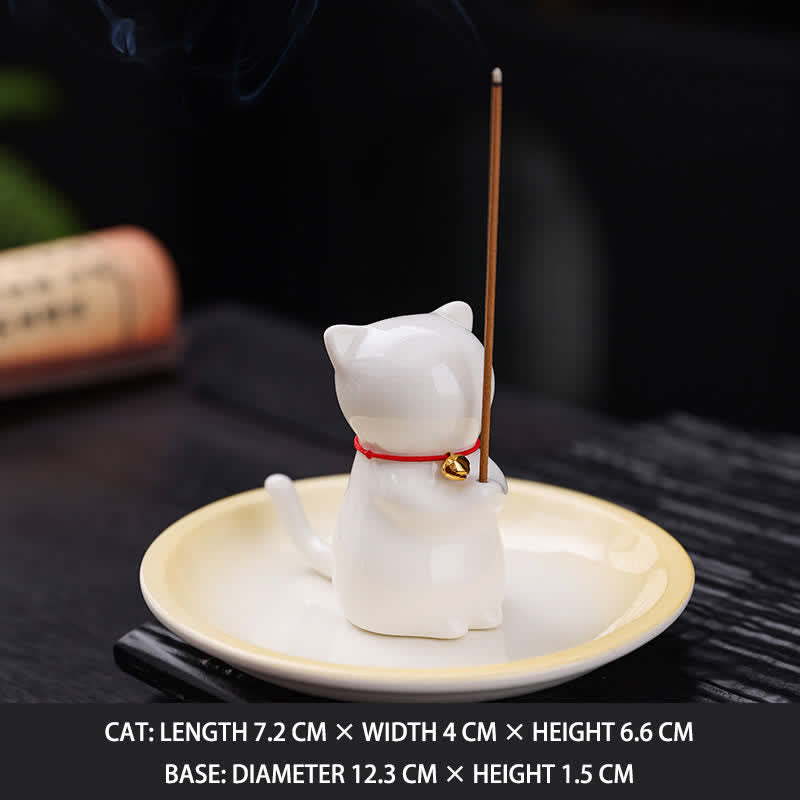 Buddha Stones Keramische Kawaii Wierook met asopvangbakje (zonder Wierook) . - Wit - Zonder Wierook - image 14