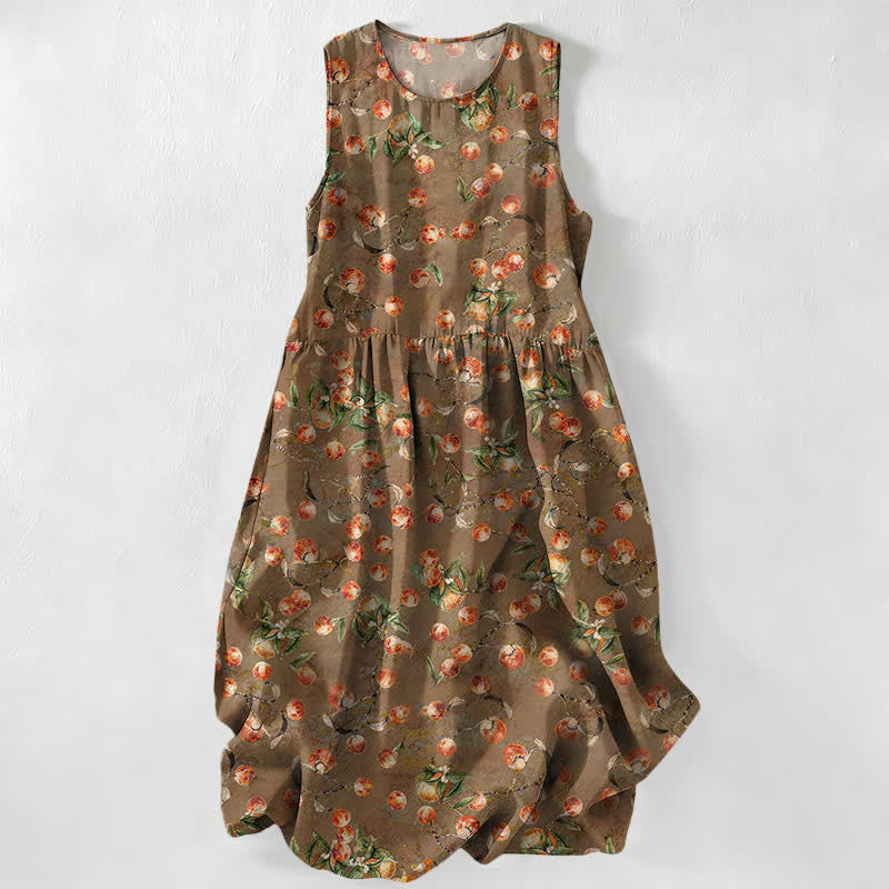 Buddha Stones Zomerse casual vintage zomerjurk voor dames met bloemen- en Midi, Mouwloos en met Zakken. - Peru - US16, UK/AU20, EU48 (3XL) - image 0