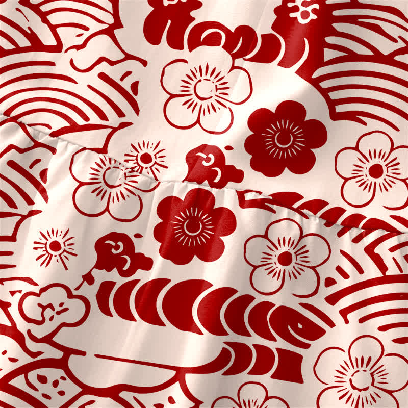 Buddha Stones Zomerse casual Seigaiha Midi met bloemenprint, Mouwloos en met Zakken. - image 1