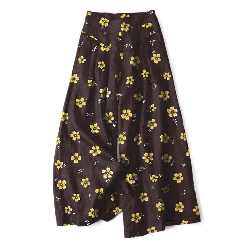 Buddha Stones Damesbroek met elastische Taille , wijde pijpen, vintage bloemenprint, katoen-linnenlook en Zakken. - Zwart - US16, UK/AU20, EU48 (3XL) - image 0