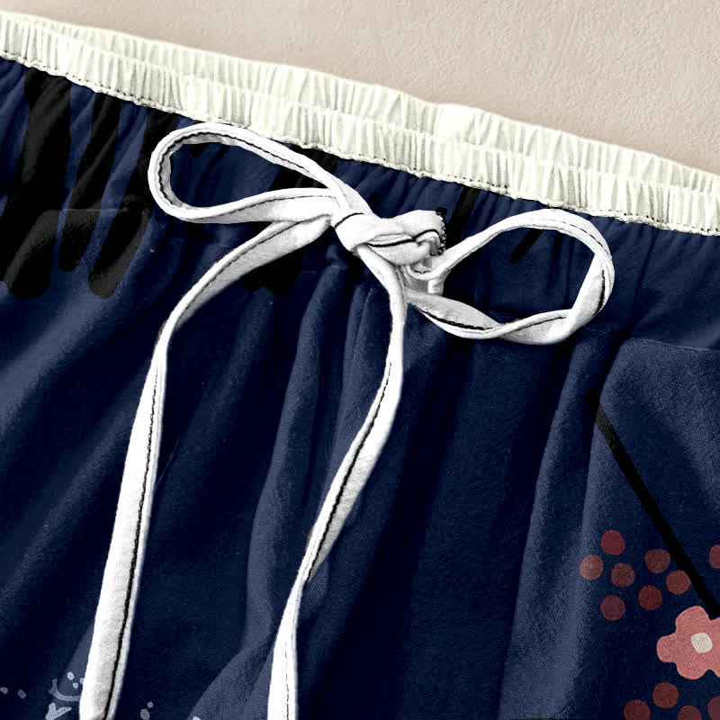 Buddha Stones Damesbroek van 100% Cotton met elastische Taille en Zakken , met sierlijk kraanvogel- en witboompatroon. - image 1