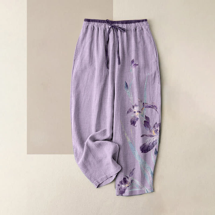 Buddha Stones Damesbroek van 100% Cotton met elegant irispatroon, elastische Taille en Zakken. - Lavendel - US16, UK/AU20, EU48 (3XL) - image 3