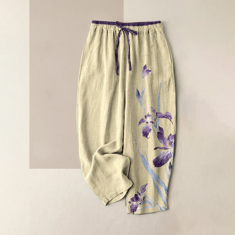 Buddha Stones Damesbroek van 100% Cotton met elegant irispatroon, elastische Taille en Zakken. - Citroenchiffon - US16, UK/AU20, EU48 (3XL) - image 4