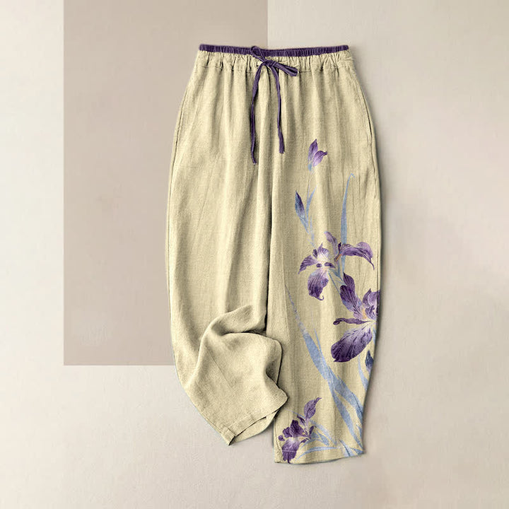 Buddha Stones Damesbroek van 100% Cotton met elegant irispatroon, elastische Taille en Zakken. - Citroenchiffon - US16, UK/AU20, EU48 (3XL) - image 4