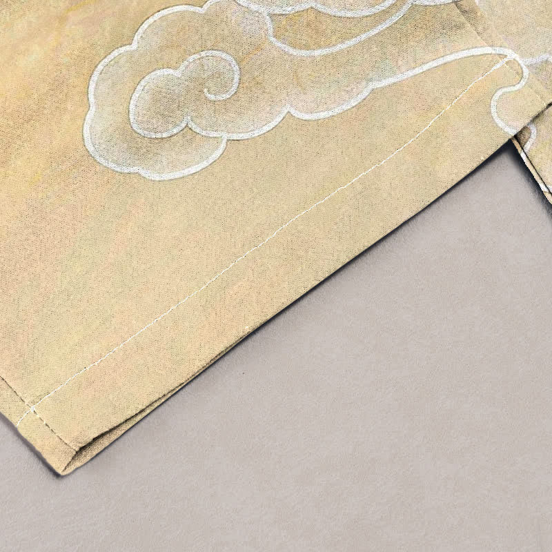 Buddha Stones Damesbroek van 100% Cotton met elastische Taille en Zakken , met wolk- en vogelprint. - image 1