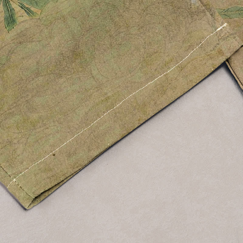 Buddha Stones Witte damesbroek van 100% Cotton met bloemen- en bladmotief, elastische Taille en Zakken. - image 1