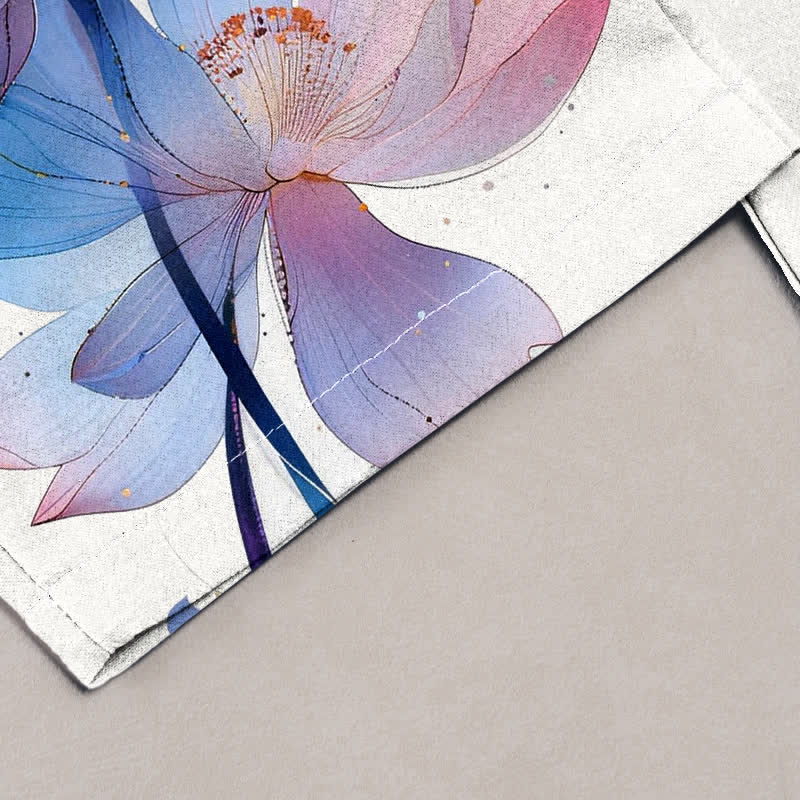 Buddha Stones Damesbroek van 100% Cotton katoen met elastische Taille en Zakken , met aquarel lotuspatroon. - image 1