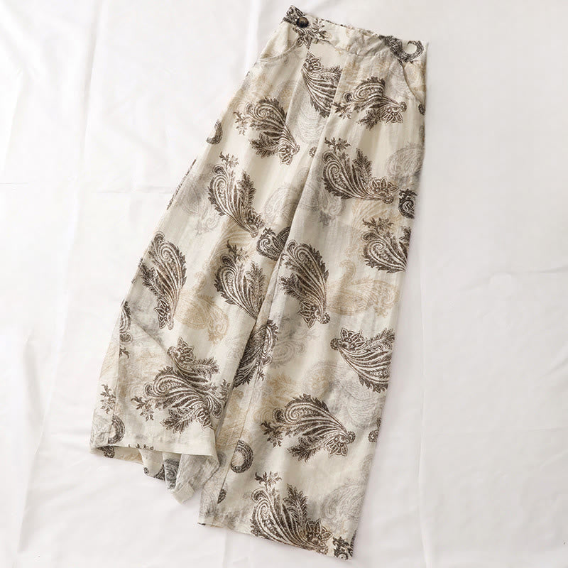 Buddha Stones Zomerse boho casual damesbroek met paisleyprint, ritssluiting en rechte pijpen, Enkellengte en Zakken. - image 0