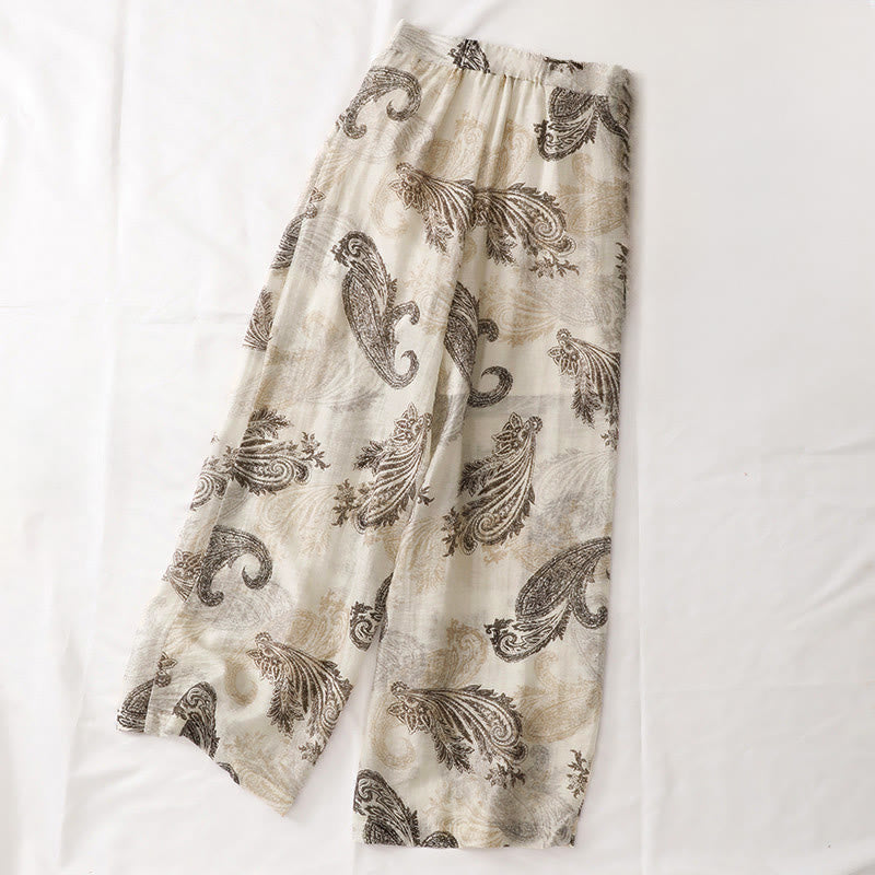 Buddha Stones Zomerse boho casual damesbroek met paisleyprint, ritssluiting en rechte pijpen, Enkellengte en Zakken. - image 1