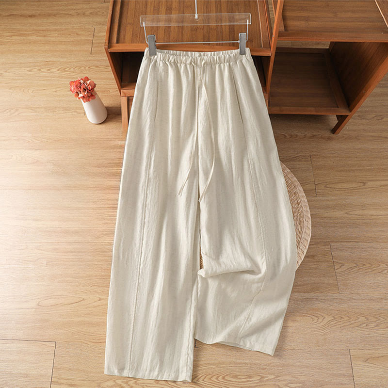 Buddha Stones Zomerse casual minimalistische cropped broek met trekkoord en Cropped pijpen, effen kleur, damesbroek met Zakken - Linnen - US8-10, UK/AU12-14, EU40-42 (2XL) - image 0