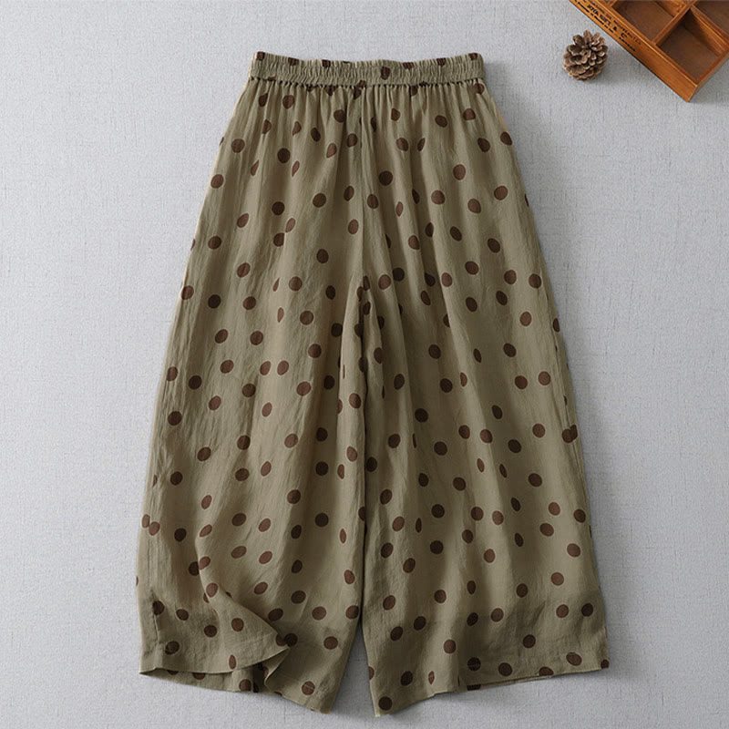 Buddha Stones Zomerse casual vintage cropped damesbroek met Cropped en stippenprint, inclusief Zakken. - image 1