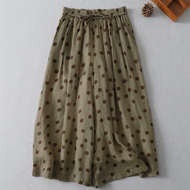 Buddha Stones Zomerse casual vintage cropped damesbroek met Cropped en stippenprint, inclusief Zakken. - image 0