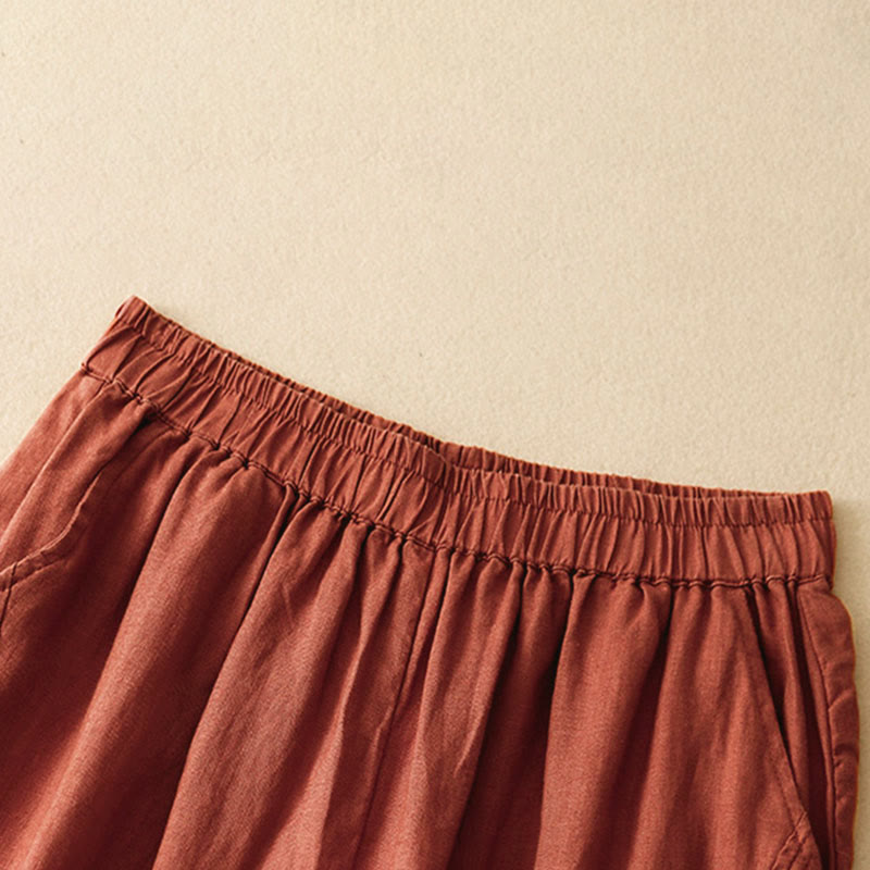 Buddha Stones Lente/Zomer Casual Minimalistische Effen Cropped Harembroek voor Dames met Zakken - image 1