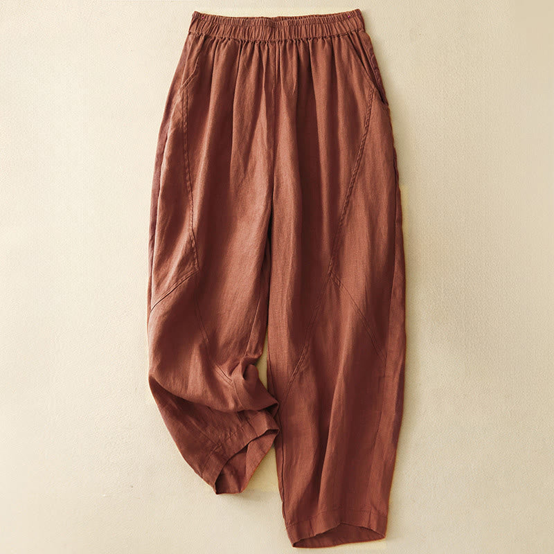 Buddha Stones Lente/Zomer Casual Minimalistische Effen Cropped Harembroek voor Dames met Zakken - Sienna - US8-10, UK/AU12-14, EU40-42 (2XL) - image 0