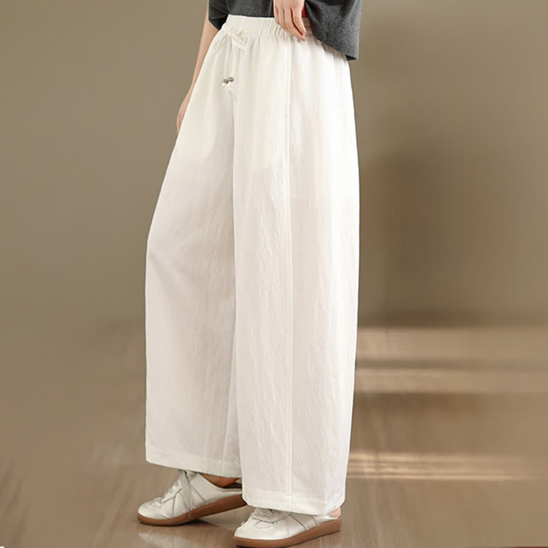 Buddha Stones Zomerse casual Cropped broek met trekkoord, effen kleur, wijde pijpen, damesbroek met Zakken - image 1