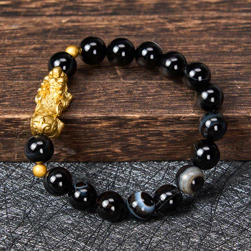 Buddha Stones PiXiu Bruin Gestreepte Agaat Armband voor Welvaart - image 1
