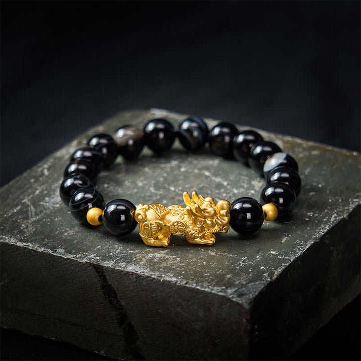 Buddha Stones PiXiu Bruin Gestreepte Agaat Armband voor Welvaart - Bruin gestreepte agaat (aarding ♥ bescherming) - image 0