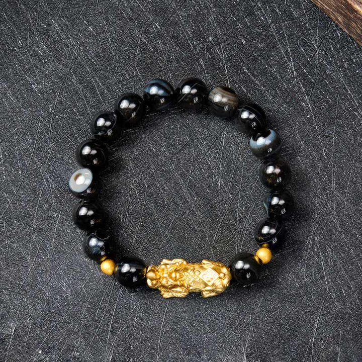 Buddha Stones PiXiu Bruin Gestreepte Agaat Armband voor Welvaart - image 2