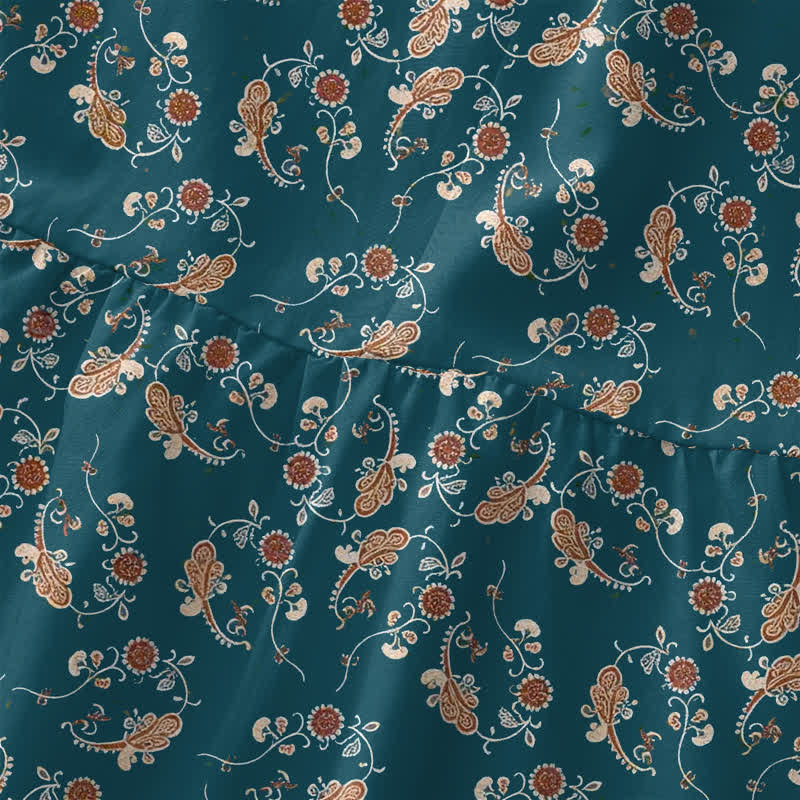 Buddha Stones Zomerse casual Mouwloos Midi -jurk voor dames met bloemenrankenpatroon en Zakken. - image 1