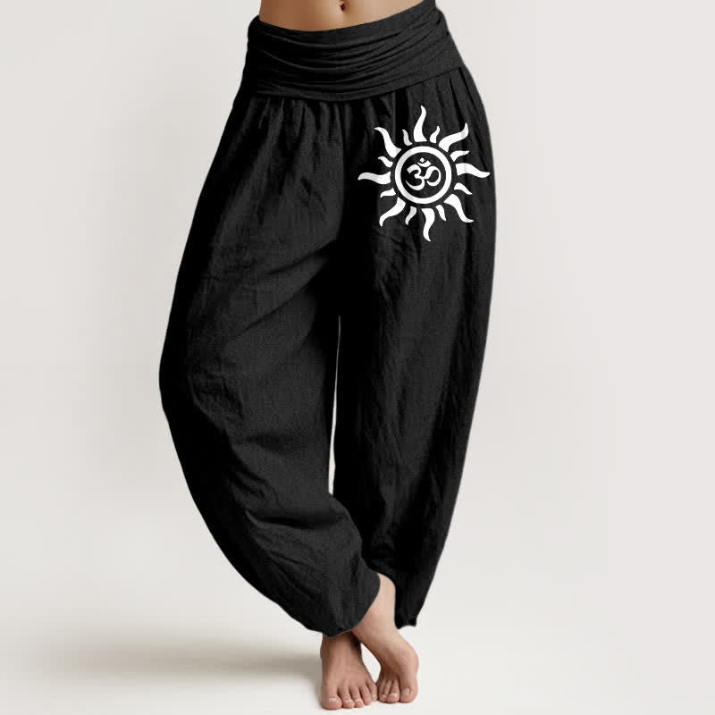 Buddha Stones Harembroek voor dames met elastische Taille en zonnemotief van 100% Cotton - Zwart - US16, UK/AU20, EU48 (3XL) - image 0