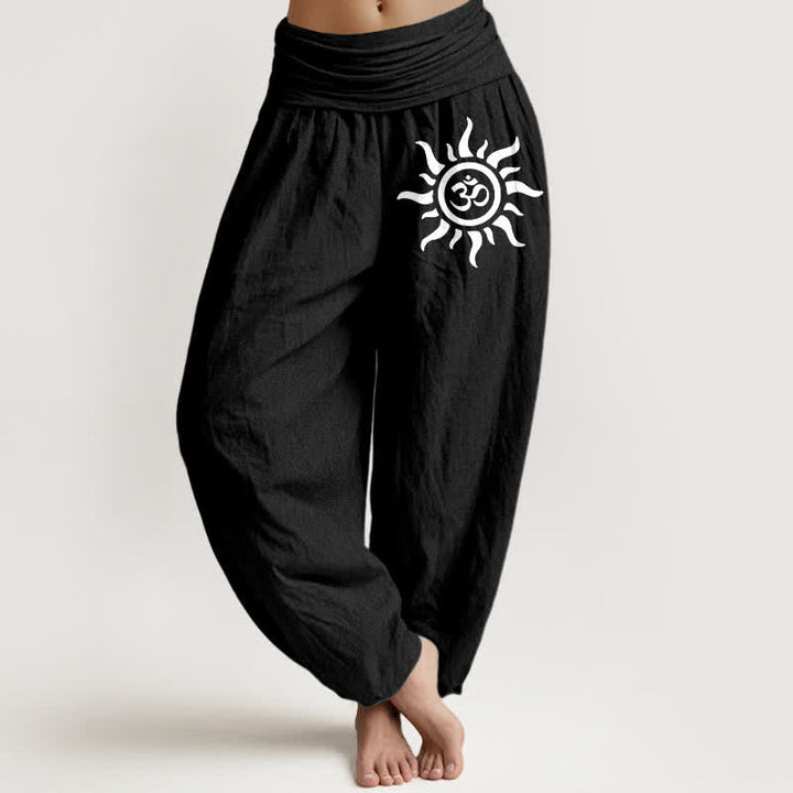 Buddha Stones Harembroek voor dames met elastische Taille en zonnemotief van 100% Cotton - Zwart - US16, UK/AU20, EU48 (3XL) - image 0