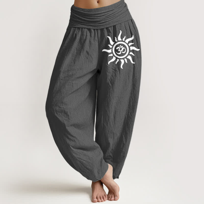 Buddha Stones Harembroek voor dames met elastische Taille en zonnemotief van 100% Cotton - Donkergrijs - US16, UK/AU20, EU48 (3XL) - image 8