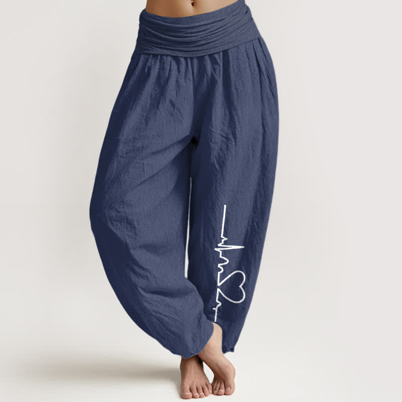 Buddha Stones Harembroek voor dames met elastische Taille en hartslagpatroon van 100% Cotton - Donker leisteenblauw - US16, UK/AU20, EU48 (3XL) - image 8